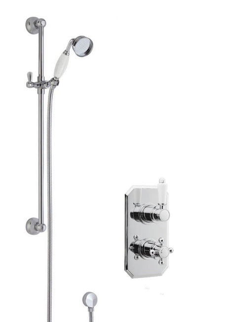 Launde Abbey Victorian Traditional Thermostatic Concealed Twin Valve & Single Function Slider Rail Kit & Outlet Elbow - Chrome - TAP 'N' SHOWER