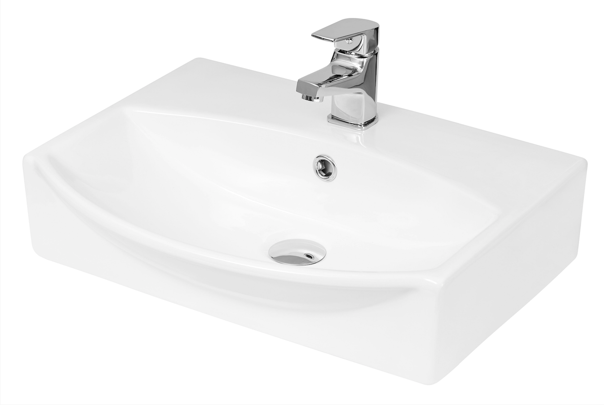 Hudson Reed Vessel white curved countertop basin 500mm with single tap hole and glossy finish