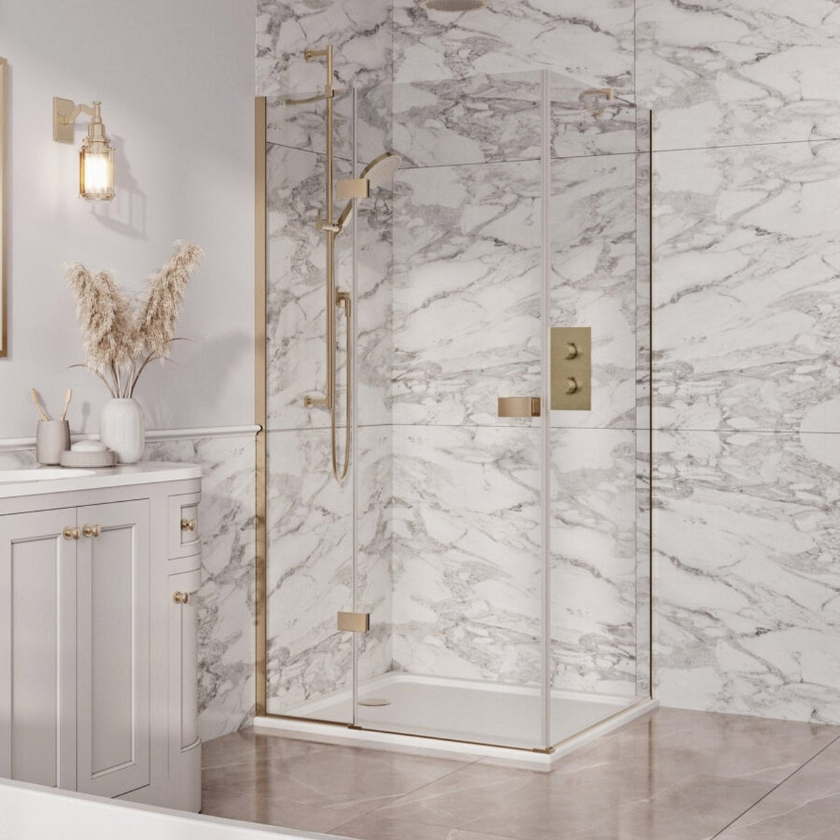 Scudo Athena Hinged Door Fixed Part Pack - Brushed Brass - ATHFIXPACKBB - TAP 'N' SHOWER