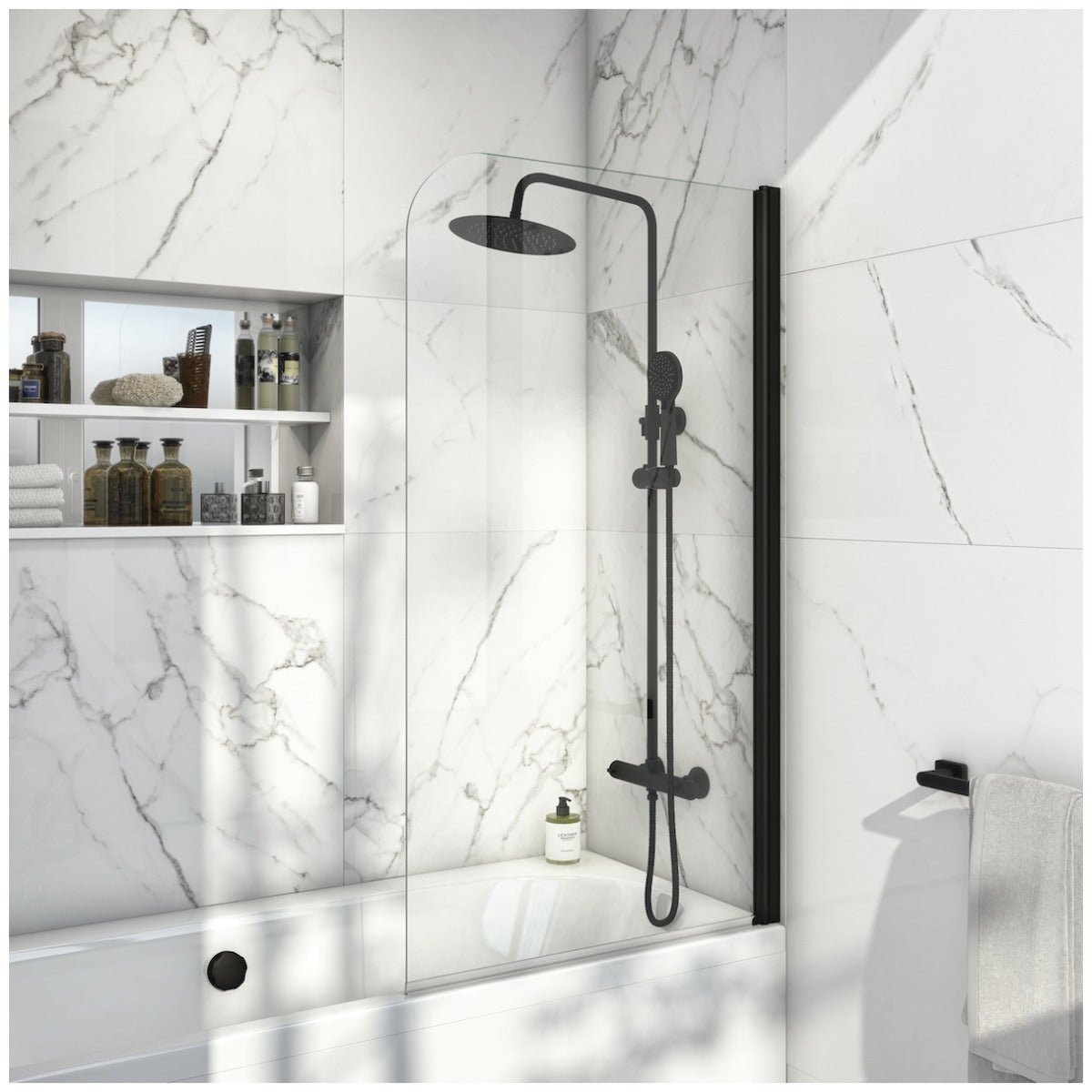 Scudo S6 Radius Bath Screen 6mm 800x1400mm - Black - BLACKSCREEN010 - TAP 'N' SHOWER