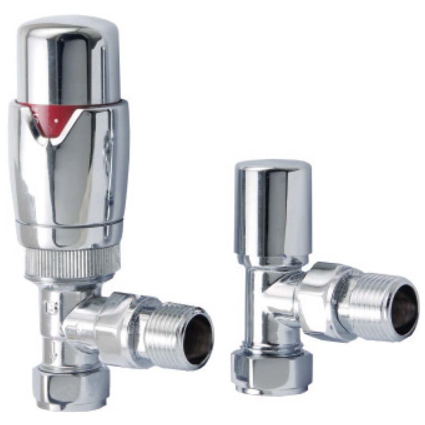 Scudo Designer Angled Thermosatic Radiator Valves (Pair) - Chrome - DES - TRV - ANG - CHR - TAP 'N' SHOWER