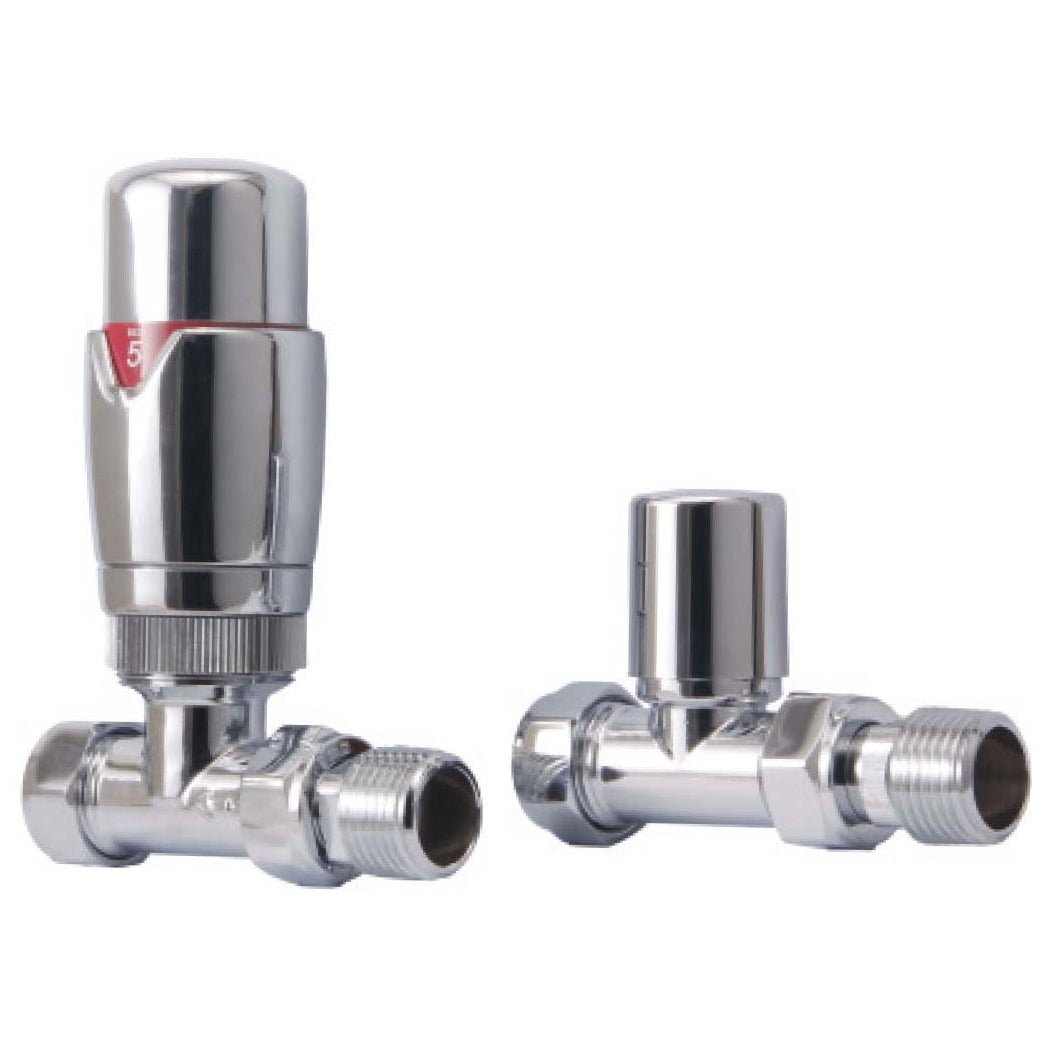 Scudo Designer Straight Thermostatic Radiator Valves (Pair) - Chrome - DES - TRV - STR - CHR - TAP 'N' SHOWER