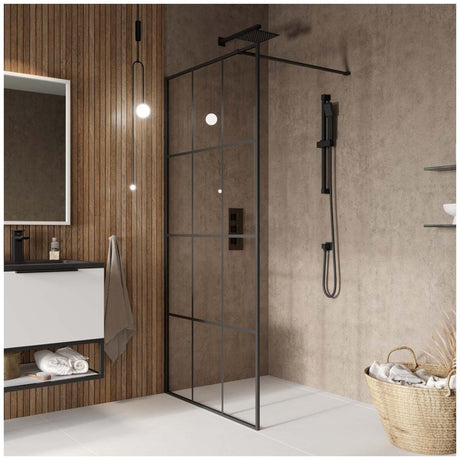 Scudo S8 Grid Glass Wetroom Screen 1200mm - Matt Black - GRID1200WR - TAP 'N' SHOWER