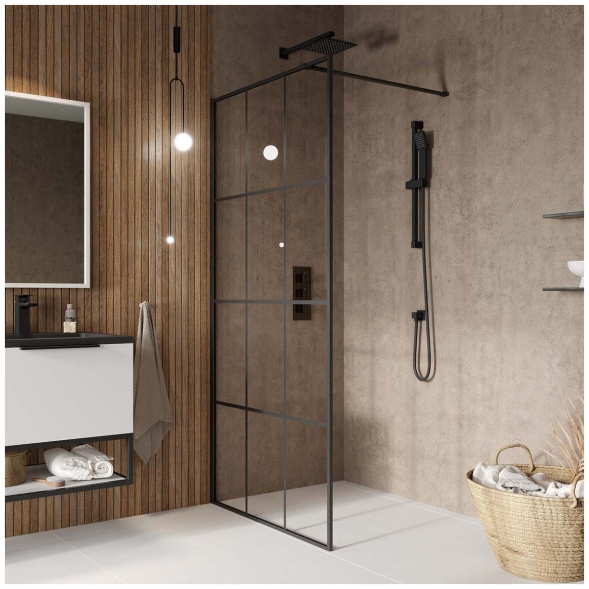 Scudo S8 Grid Glass Wetroom Screen 700mm - Matt Black - GRID700WR - TAP 'N' SHOWER