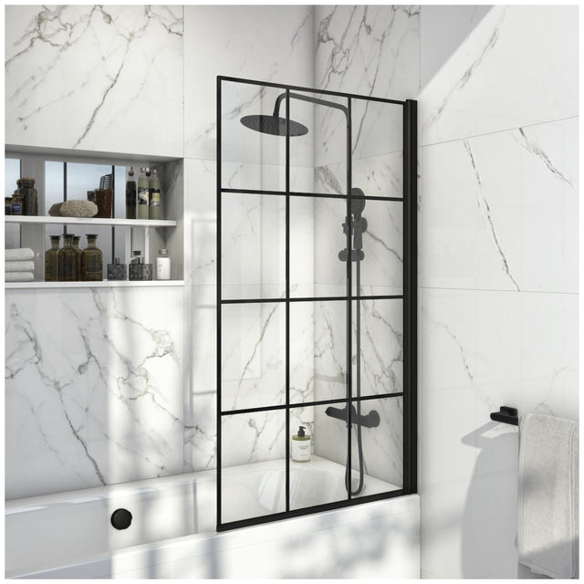 Scudo S6 Grid Bath Screen - Black - GRIDBATHSCREEN - TAP 'N' SHOWER