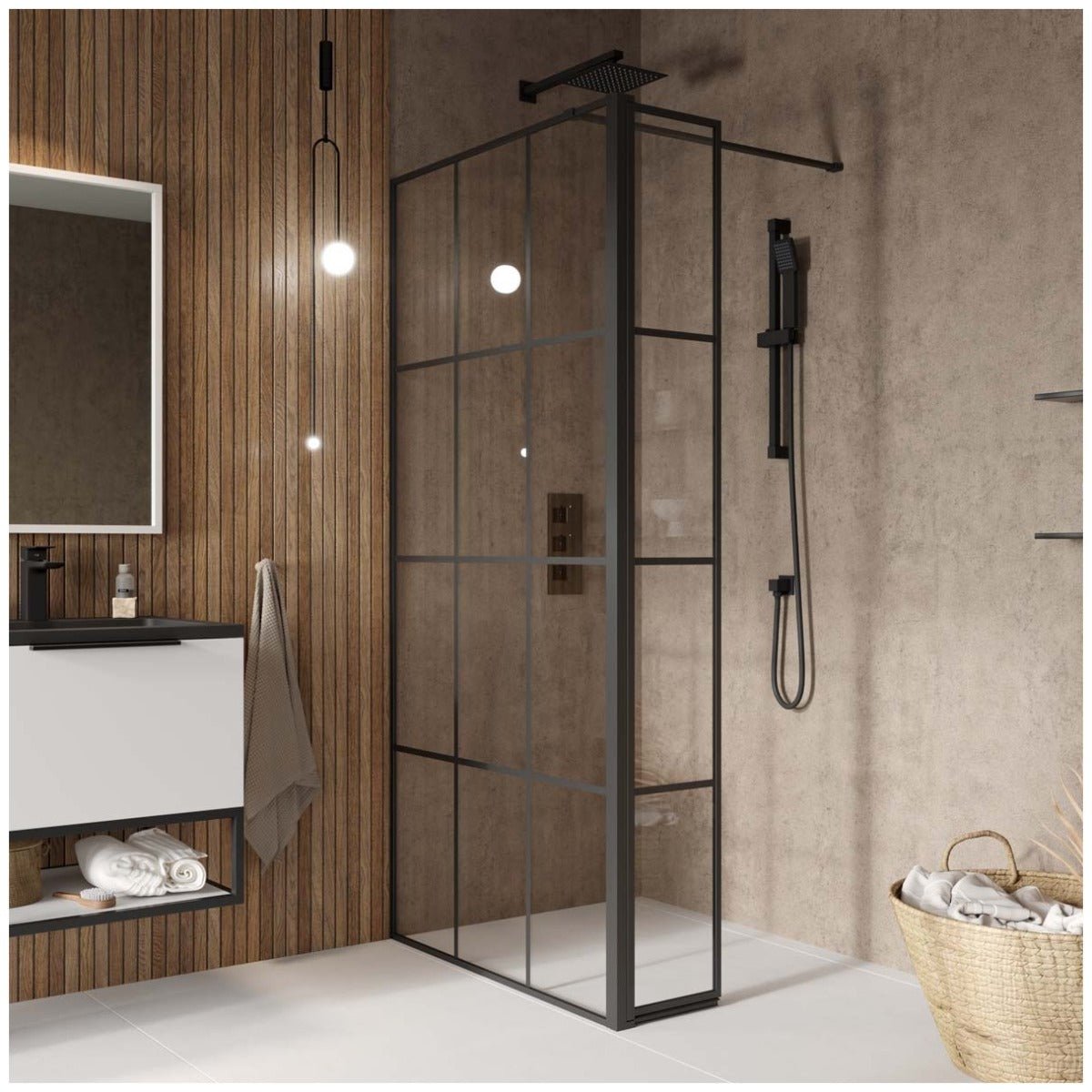 Scudo S8 Grid Flipper Panel Clear Glass - Matt Black - GRIDFLIPPER - TAP 'N' SHOWER
