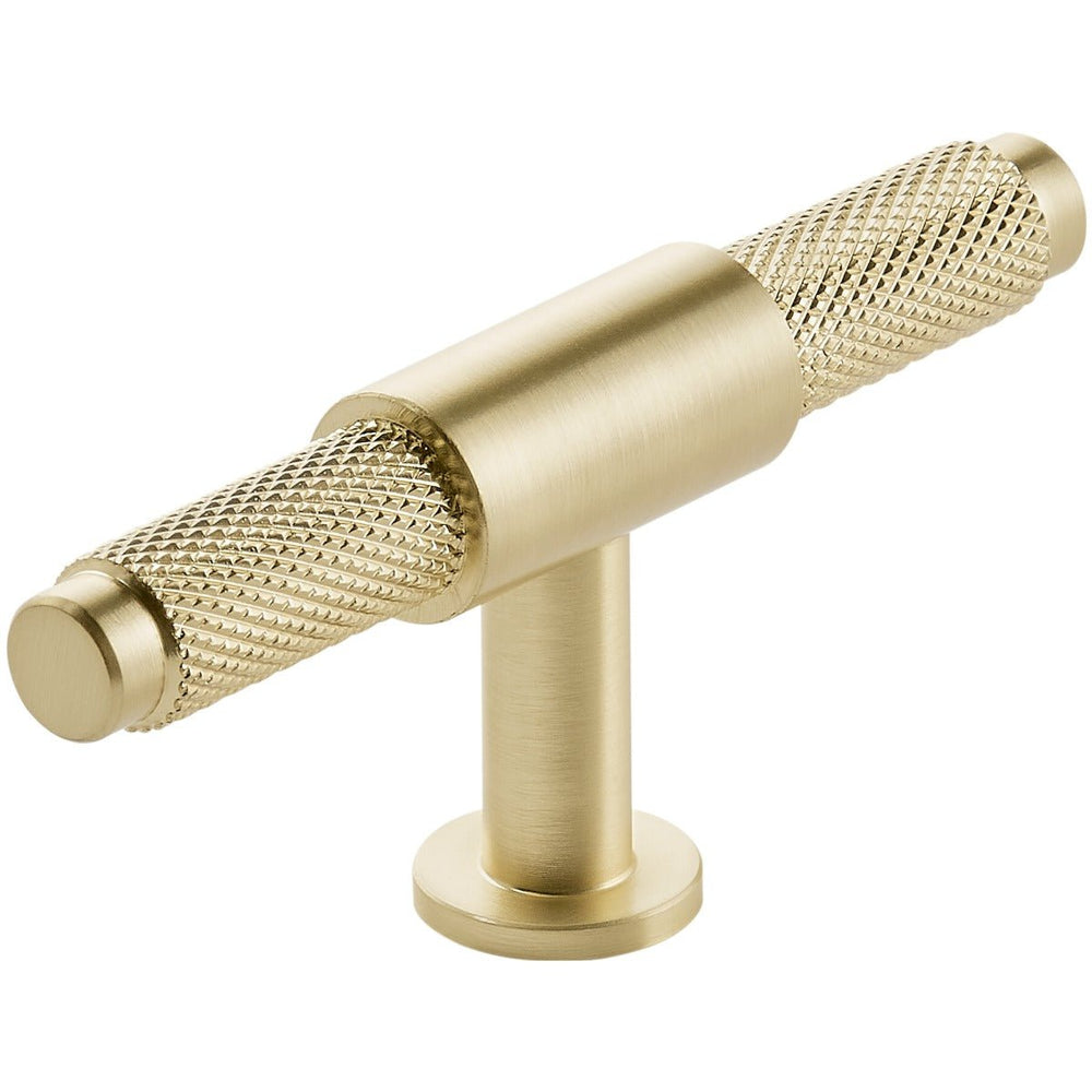 Scudo Knurled T Bar Handle 95mm - Brushed Brass - HANDLE005 - TAP 'N' SHOWER
