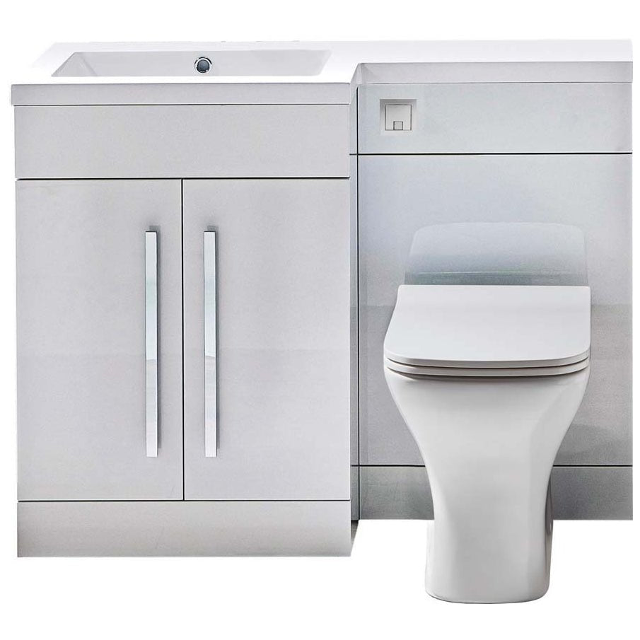 Scudo Lili Left Hand Sculptured Stone Basin 1100mm - Gloss White - L - 1100 - LEFT - TAP 'N' SHOWER