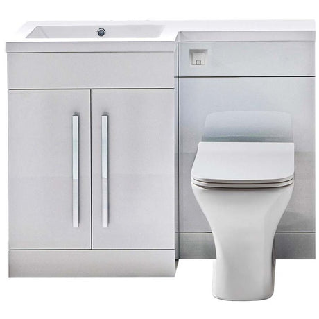Scudo Lili Left Hand Sculptured Stone Basin 1100mm - Gloss White - L - 1100 - LEFT - TAP 'N' SHOWER