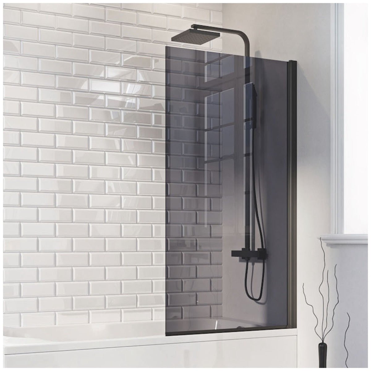 Scudo S6 Mono Square Edge Bath Screen 1400x800mm - Black - LS888B - TAP 'N' SHOWER