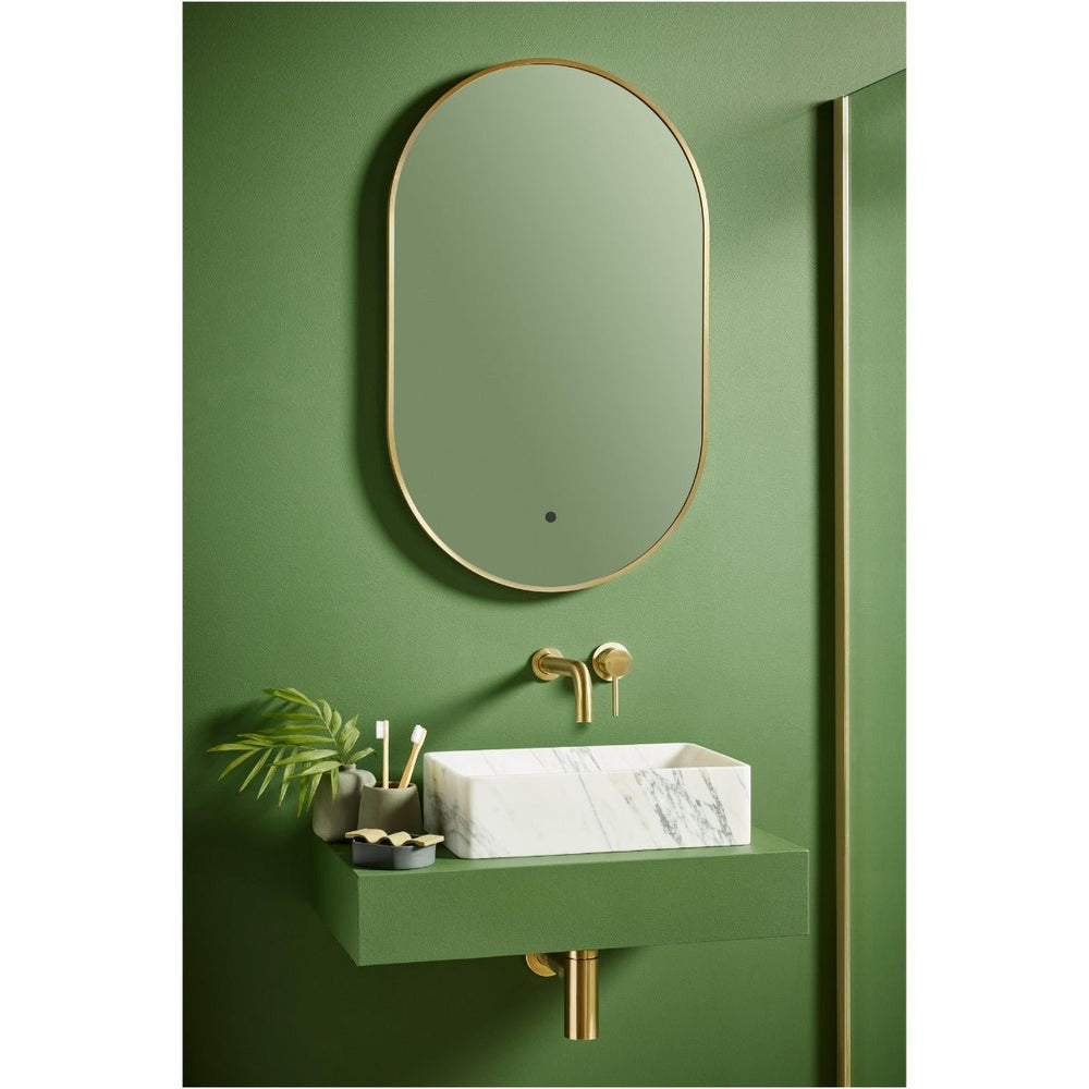 Scudo Aubrey LED Mirror with Brushed Brass Frame 500x800mm - MIRROR012 - TAP 'N' SHOWER