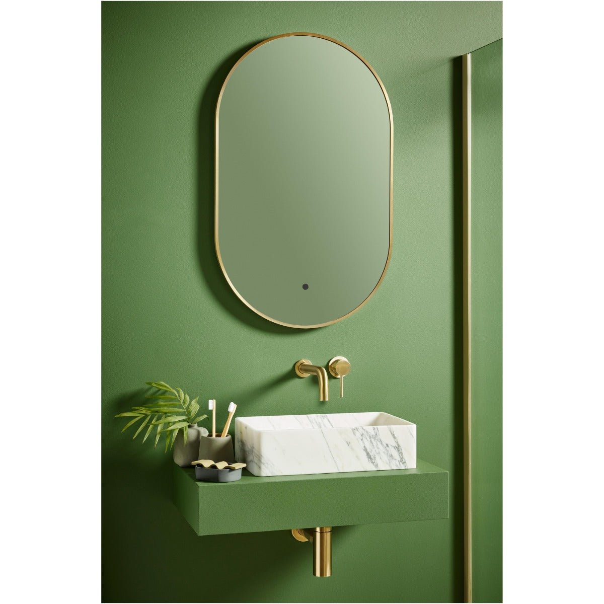 Scudo Aubrey LED Mirror with Brushed Brass Frame 500x800mm - MIRROR012 - TAP 'N' SHOWER