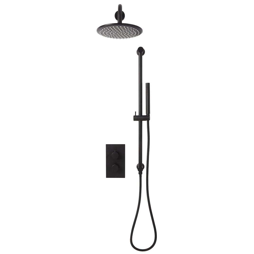 Scudo Core Round Concealed Shower Set with Fixed Head and Slide Rail - Black - NU - 023 - TAP 'N' SHOWER