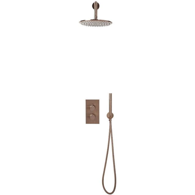 Scudo Core Round Shower Set with Handset and Fixed Head - Brushed Bronze - NU - 043 - TAP 'N' SHOWER
