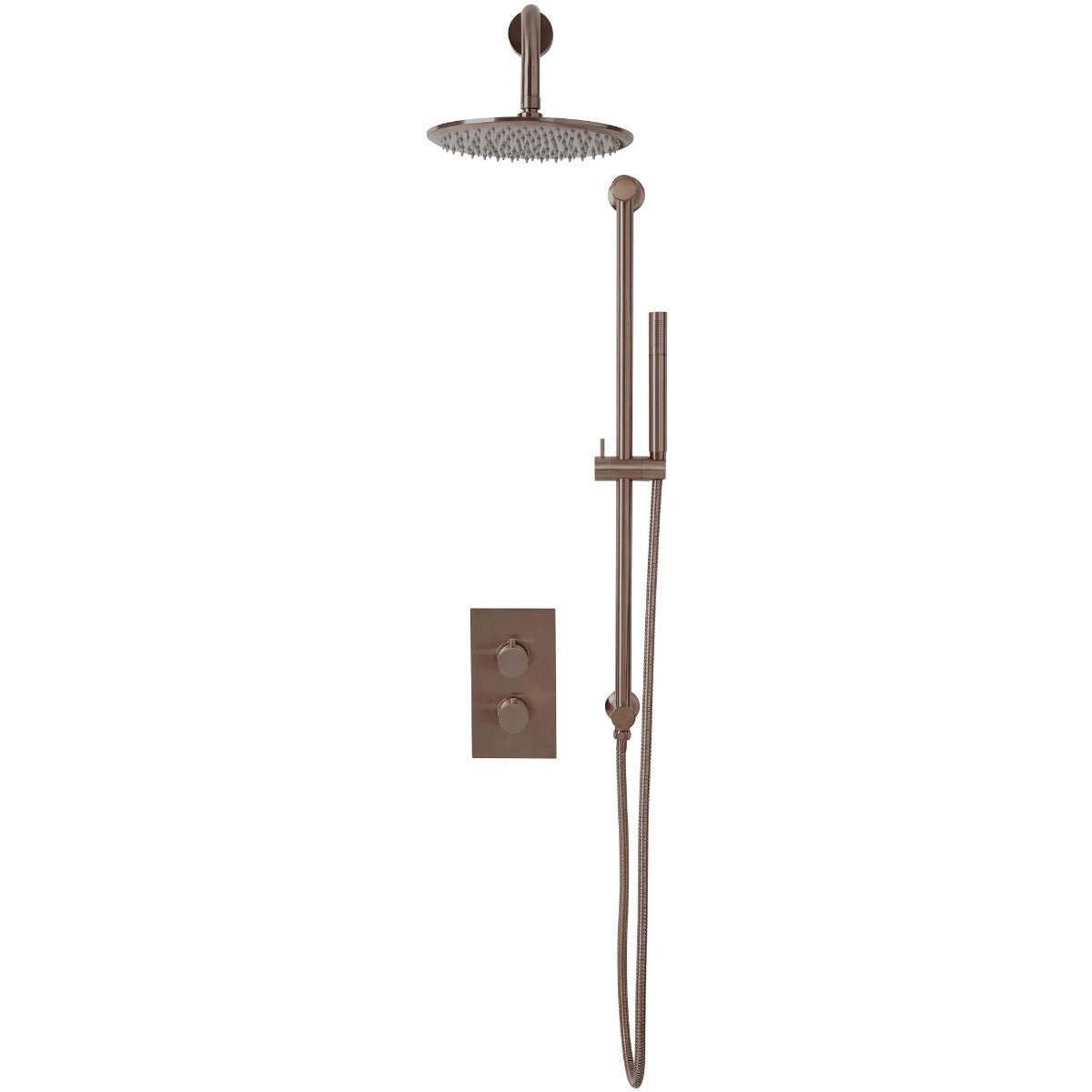 Scudo Core Round Shower Set with Slide Rail and Fixed Head - Brushed Bronze - NU - 044 - TAP 'N' SHOWER
