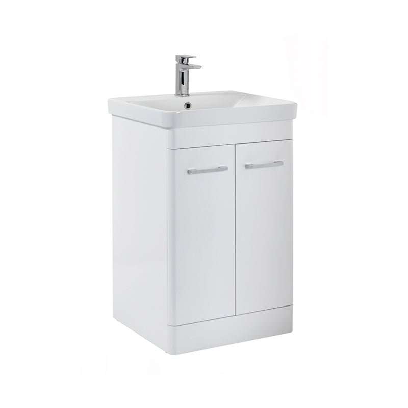 Scudo Rossini Floor Standing Vanity Unit 600mm white gloss with soft-close doors and chrome handles