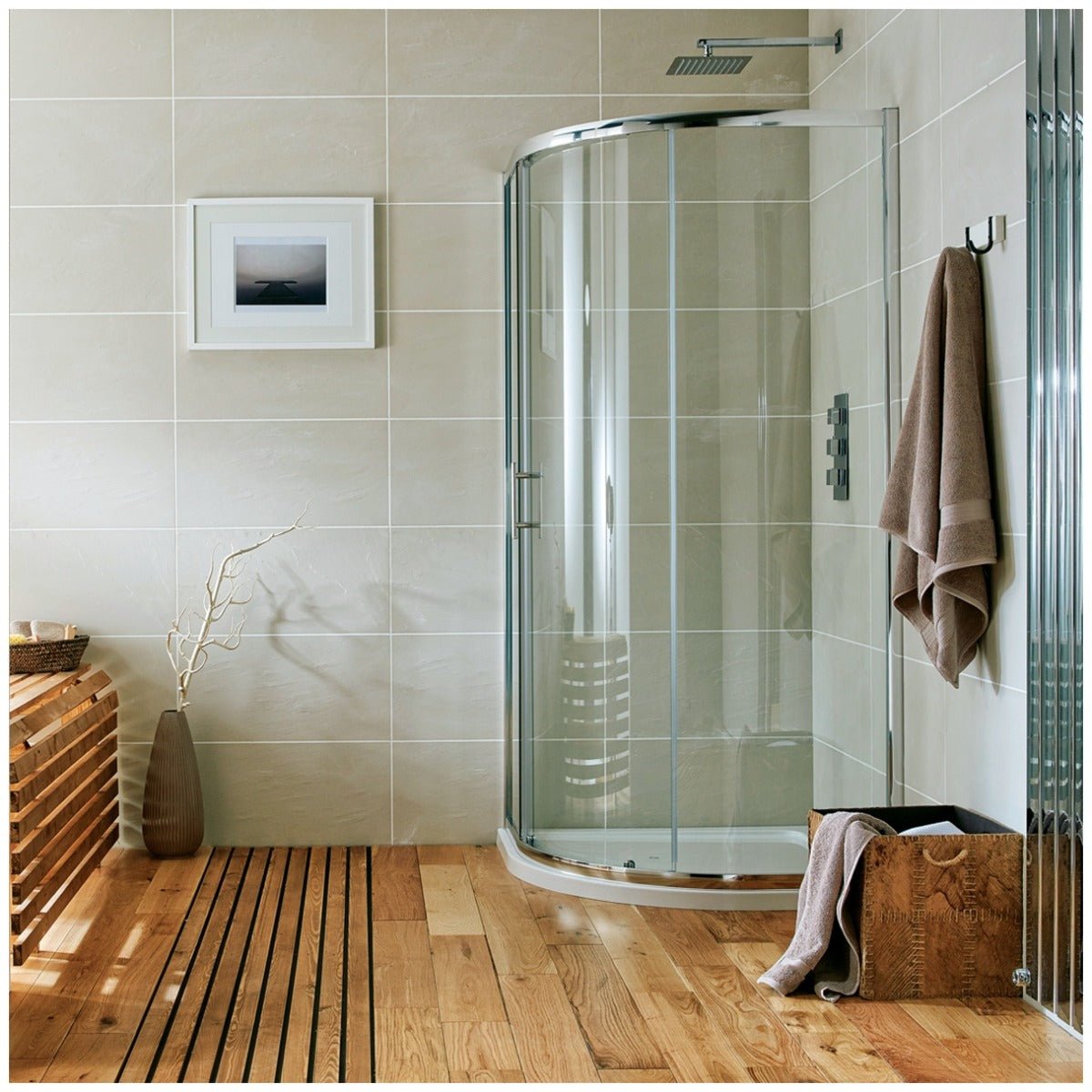 Scudo Single Door Offset Quadrant Enclosure 900x760mm - Clear Glass - S6 - GLASS009 - TAP 'N' SHOWER