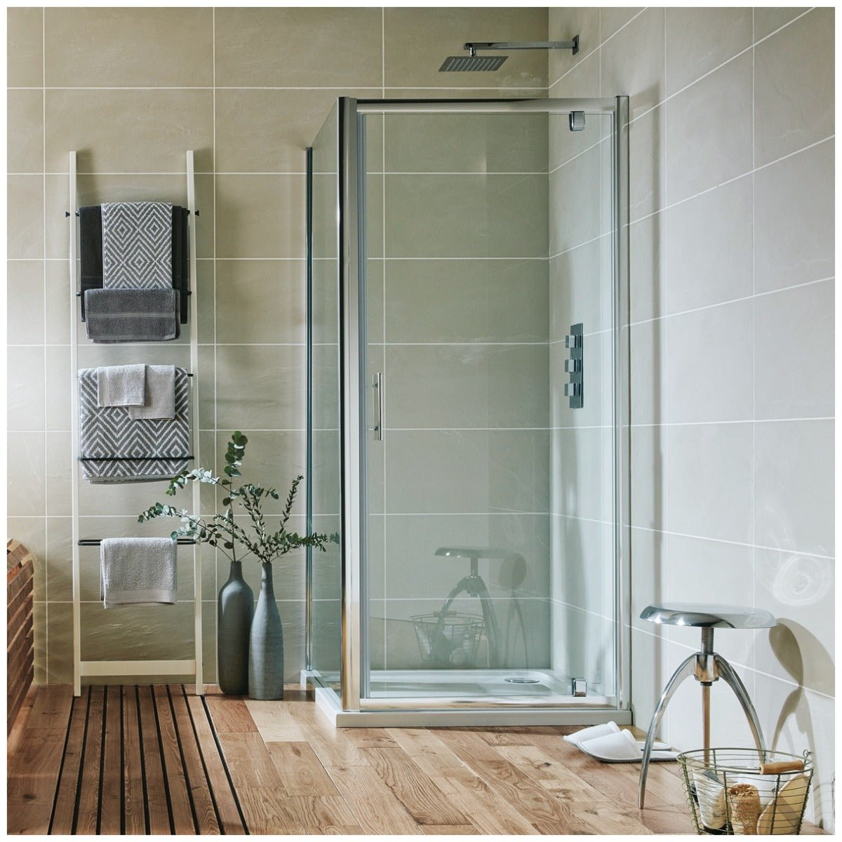 Scudo Pivot Shower Door 800mm - Chrome - S6 - GLASS019 - TAP 'N' SHOWER