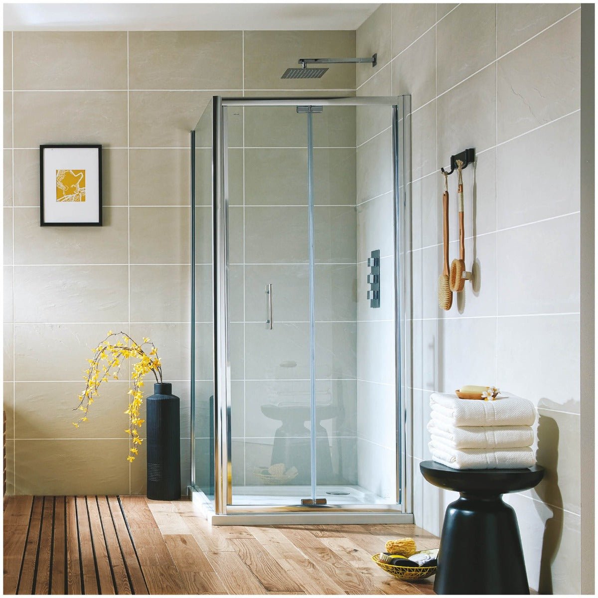 Scudo Bifold Semi Frameless Shower Door 900mm - Chrome - S6 - GLASS024 - TAP 'N' SHOWER