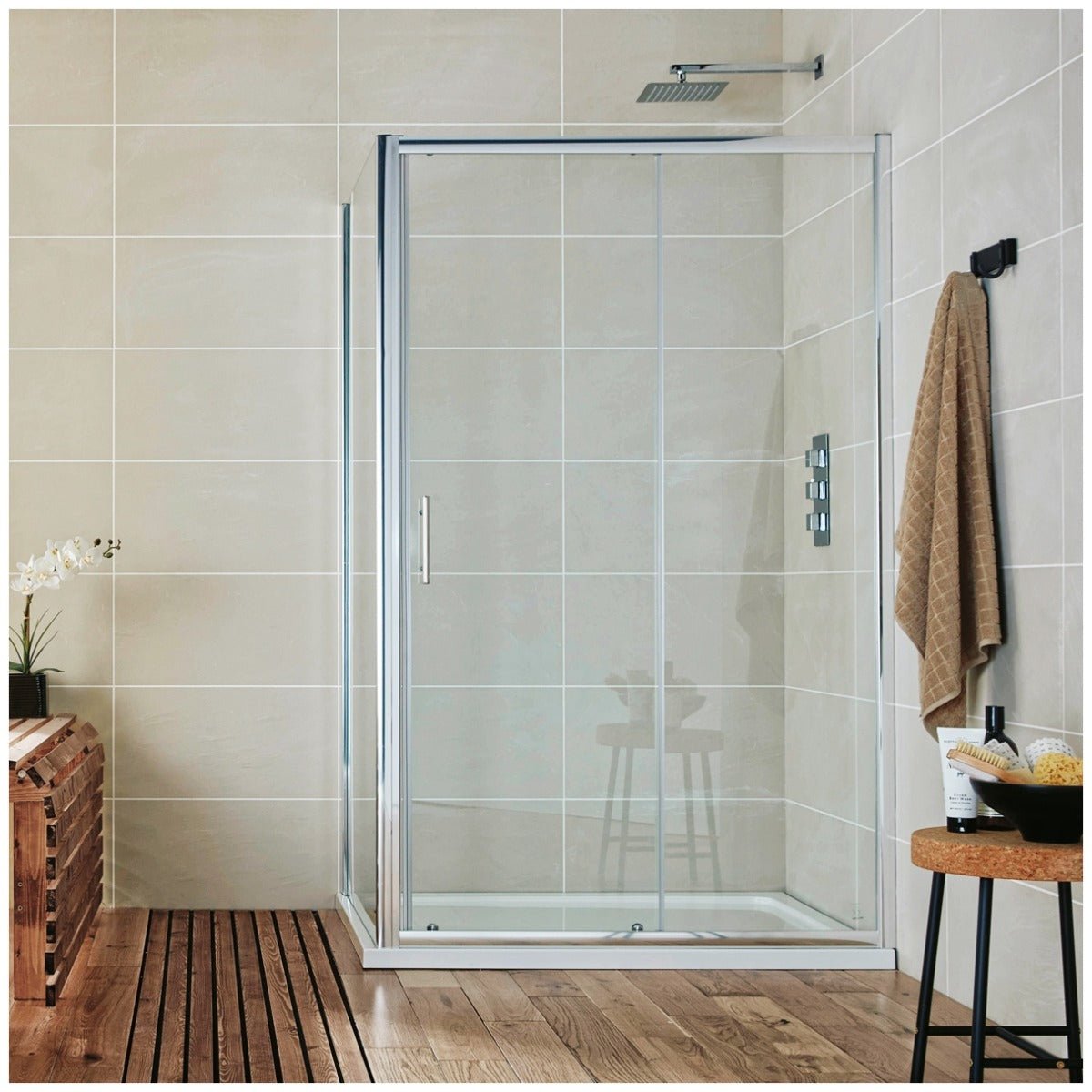 Scudo Sliding Shower Door 1700mm - Clear Glass - S6 - GLASS033 - TAP 'N' SHOWER