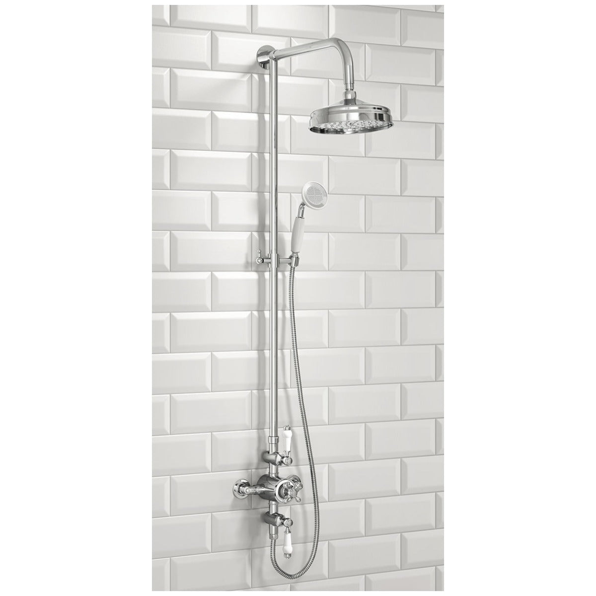 Scudo Traditional Rigid Riser Shower with Fixed Head and Handset - Chrome - SHOWER006 - TAP 'N' SHOWER