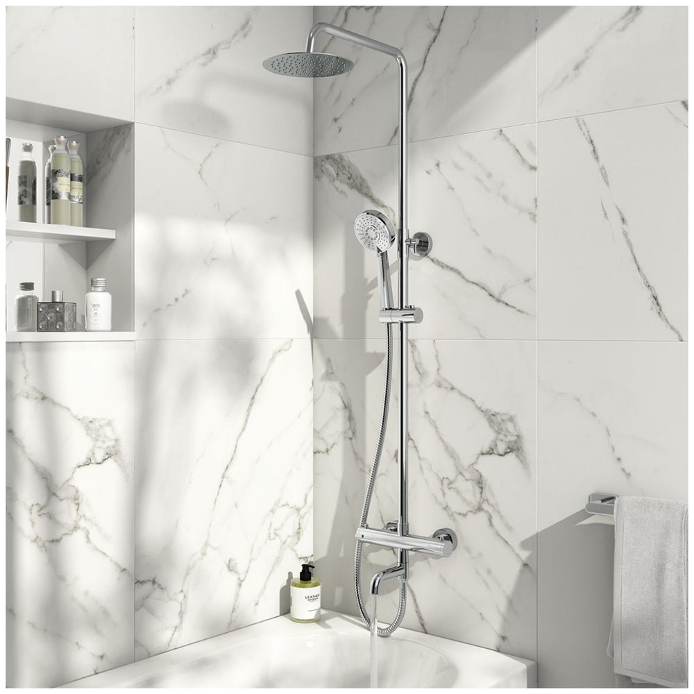 Scudo Solar Round Rigid Riser Shower with Bath Filler - Chrome - SHOWER011S - TAP 'N' SHOWER