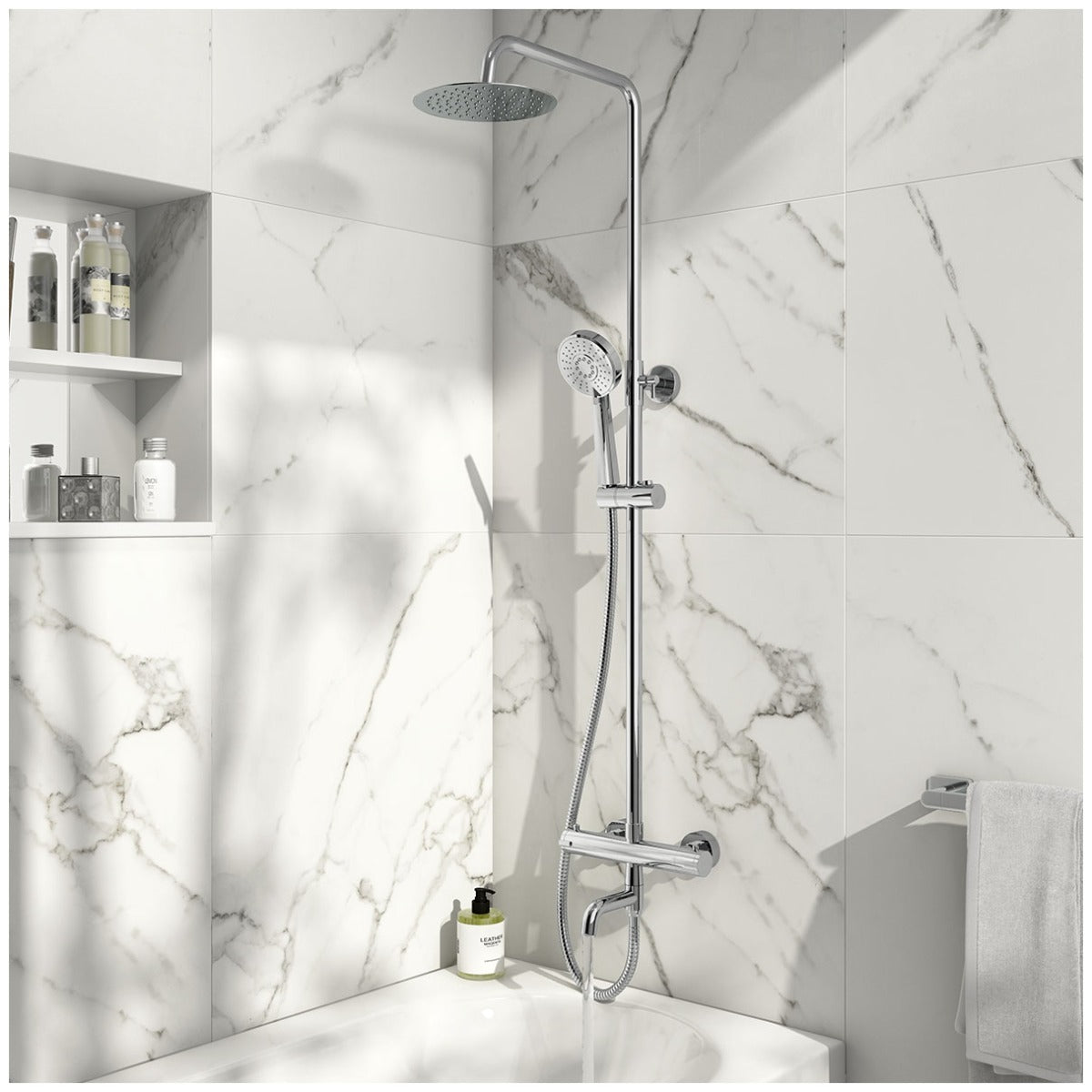 Scudo Solar Round Rigid Riser Shower with Bath Filler - Chrome - SHOWER011S - TAP 'N' SHOWER