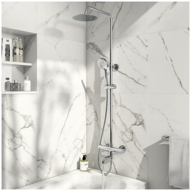Scudo Solar Round Rigid Riser Shower with Bath Filler - Chrome - SHOWER011S - TAP 'N' SHOWER