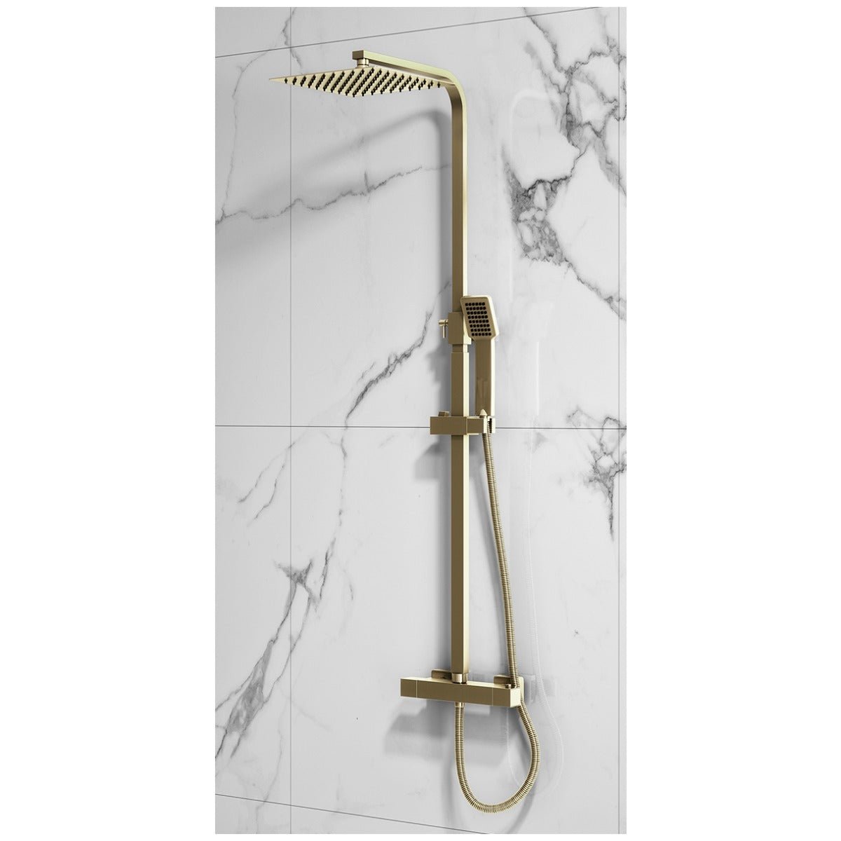 Scudo Elliot Square Rigid Riser Shower - Brushed Brass - SK700 - TAP 'N' SHOWER