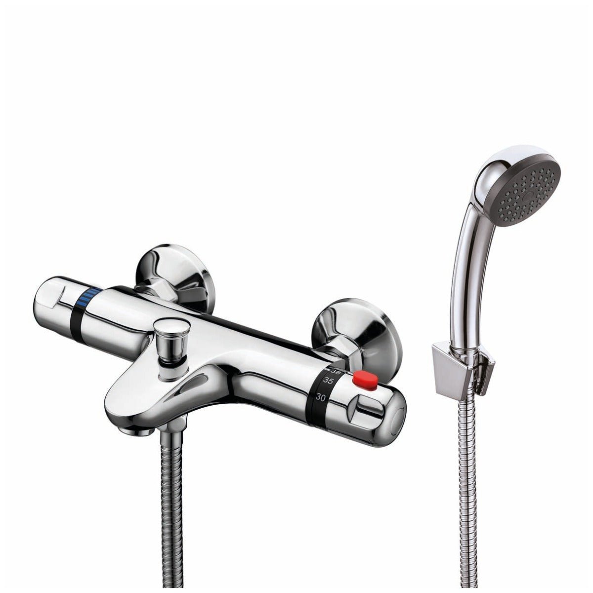 Scudo Tidy Thermostatic chrome wall and deck bath shower mixer with handheld showerhead