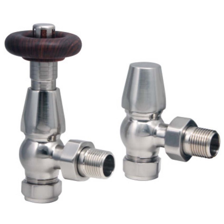 Scudo Designer Angled Satin Nickel Radiator Valves (Pair) - Chrome - TRV010 - TAP 'N' SHOWER
