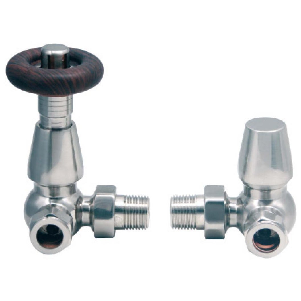 Scudo Designer Satin Nickel Corner Radiator Valves (Pair) - TRV011 - TAP 'N' SHOWER