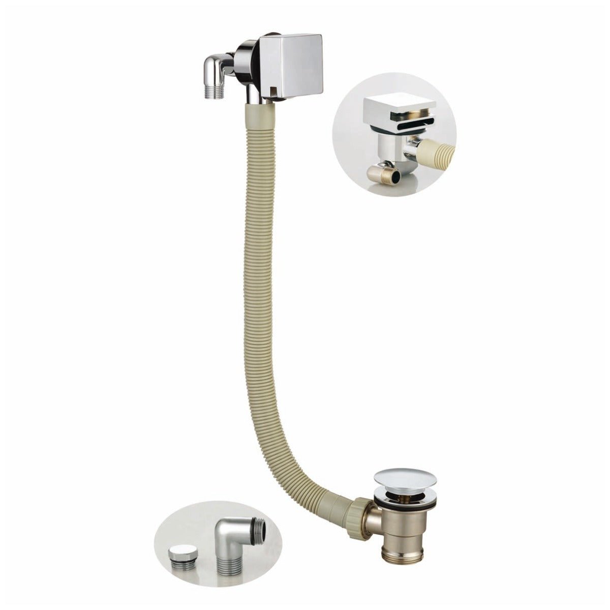 Scudo Square Bath Filler with Sprung Waste and Overflow - Chrome - WASTE99P - TAP 'N' SHOWER