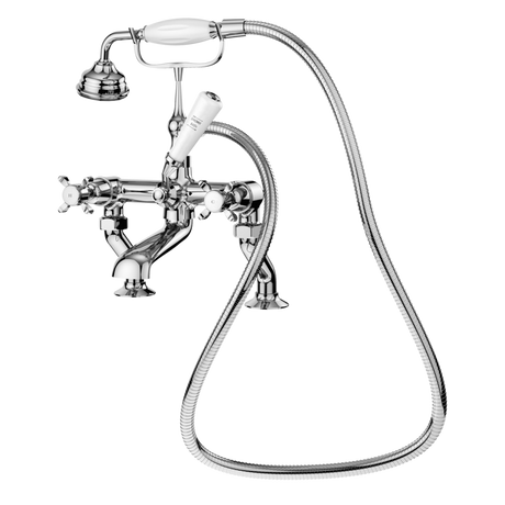 Nuie Selby Pillar Mounted Xhead Bath Shower Mixer Tap with Shower Kit - Chrome - SEL304DX