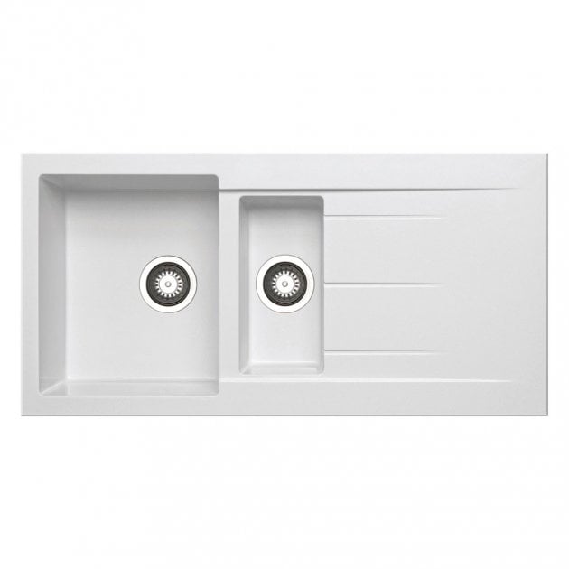 Prima Deep 1.5 Bowl Kitchen Sink with Waste Kit 1000mm Length x 500mm Width - White - CPR323 - TAP 'N' SHOWER