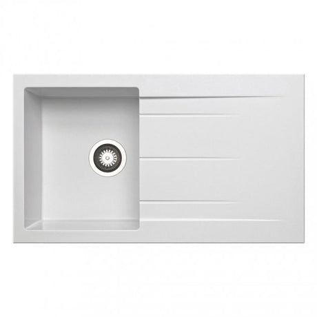 Prima Granite Composite 1.0 Bowl Inset Kitchen Sink with Waste 860mm Length x 500mm Width - White - CPR345 - TAP 'N' SHOWER