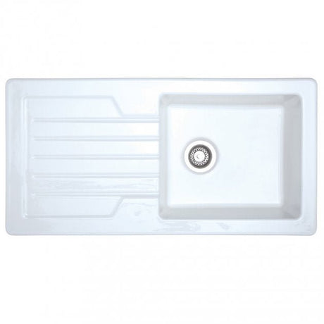 Prima Ceramic 1.0 Bowl Inset Kitchen Sink with Waste 1000mm Length x 500mm Width - Gloss White - CPR412 - TAP 'N' SHOWER