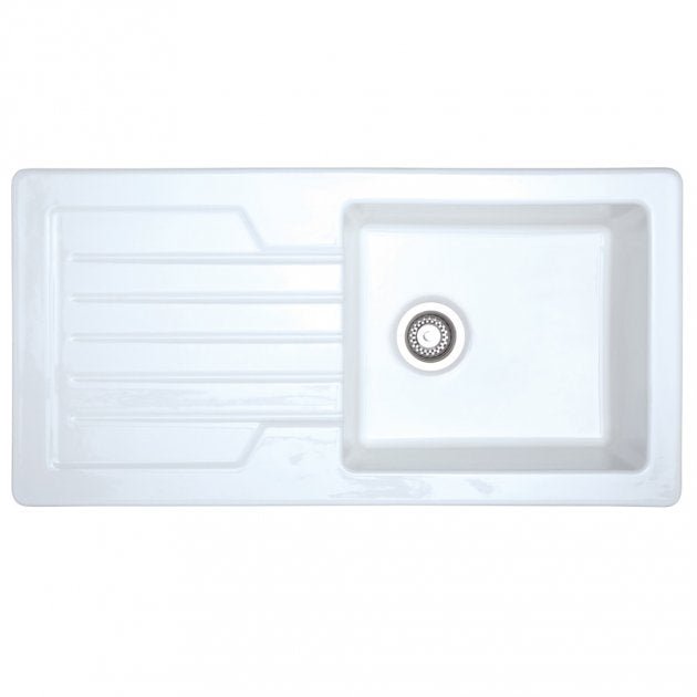 Prima Ceramic 1.0 Bowl Inset Kitchen Sink with Waste 1000mm Length x 500mm Width - Gloss White - CPR412 - TAP 'N' SHOWER