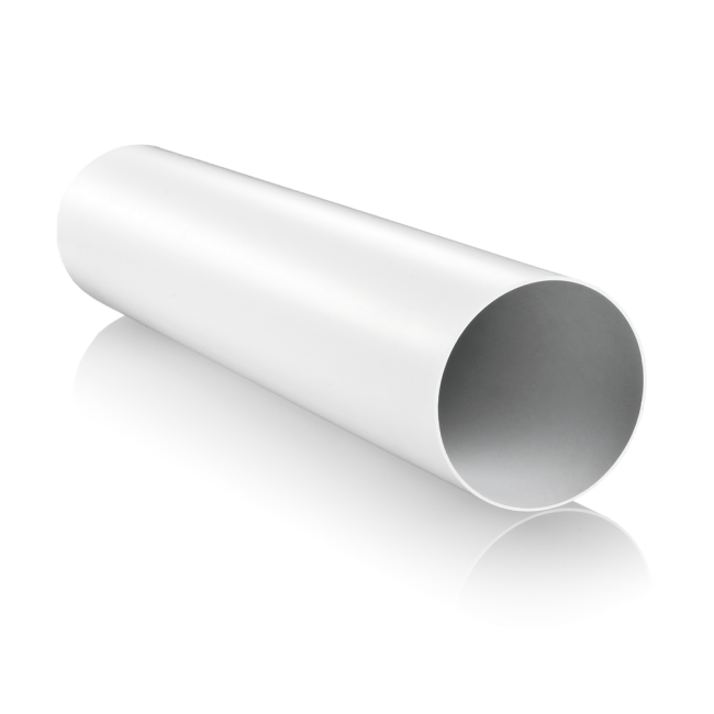 100mm 4 inch round white PVC plastic ducting air pipe for ventilation systems, 350mm long, smooth inner surface, compatible with European ductwork