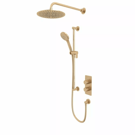 Tavistock Quantum Dual Function Shower System With Riser Kit And Overhead Shower - Brushed Brass - SQT1613 - TAP 'N' SHOWER