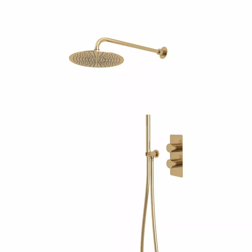 Tavistock Quantum Dual Function Shower System With Handset Holder And Overhead Shower - Brushed Brass - SQT1616 - TAP 'N' SHOWER