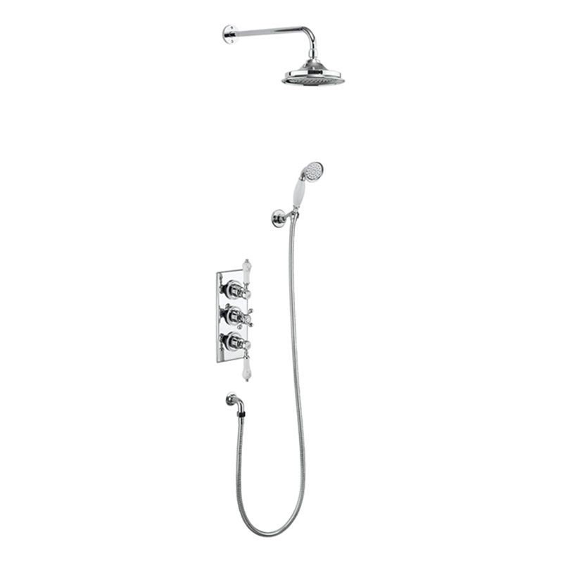 Burlington Trent Concealed Chrome Dual Outlet Shower Valve with Fixed Shower Arm & Handset & Holder with Hose - TF3S - TAP 'N' SHOWER