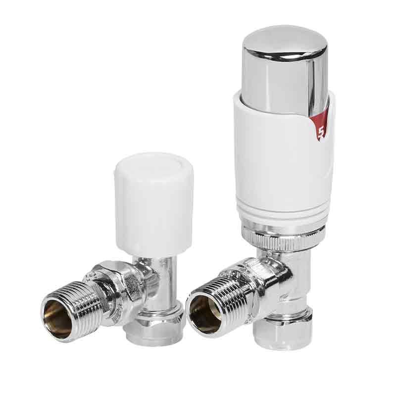 Towelrads Angled TRV and Lockshield Radiator Valve - White - 125007 - TAP 'N' SHOWER