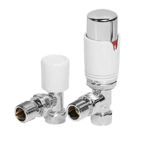 Towelrads Angled TRV and Lockshield Radiator Valve - White - 125007 - TAP 'N' SHOWER