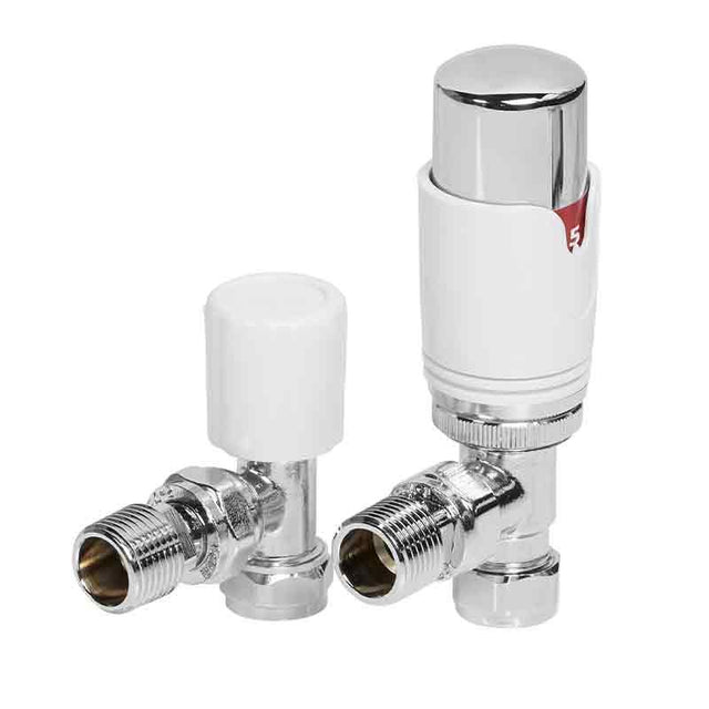 Towelrads Angled TRV and Lockshield Radiator Valve - White - 125007 - TAP 'N' SHOWER