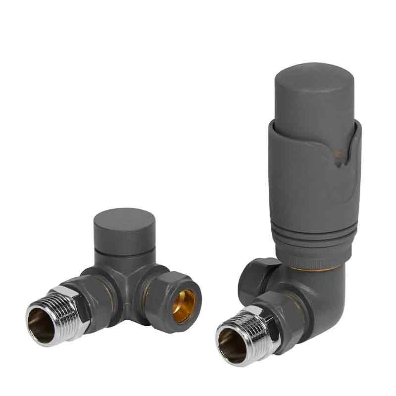 Towelrads Corner Round TRV Valve and Lockshield - Anthracite - 125019 - TAP 'N' SHOWER