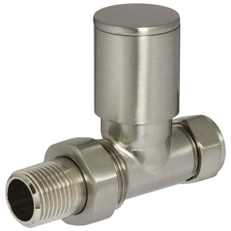 Towelrads Straight Round Manual Valve & Lockshield - Brushed Nickel - 129008 - TAP 'N' SHOWER