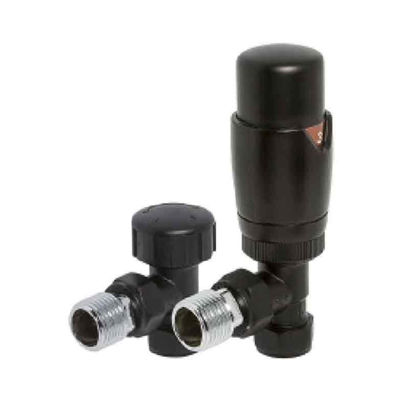Towelrads Angled Round TRV Valve and Lockshield - Black - 129020 - TAP 'N' SHOWER