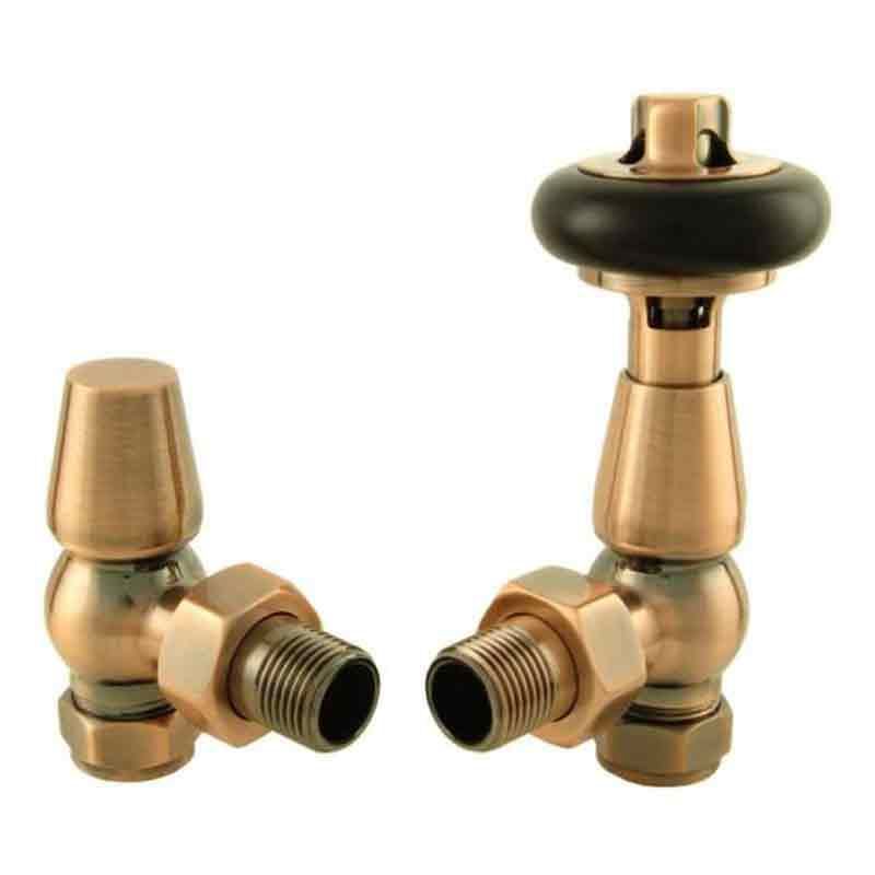 Towelrads Angled Manual Valve & Lockshield - Antique Copper - 129081 - TAP 'N' SHOWER