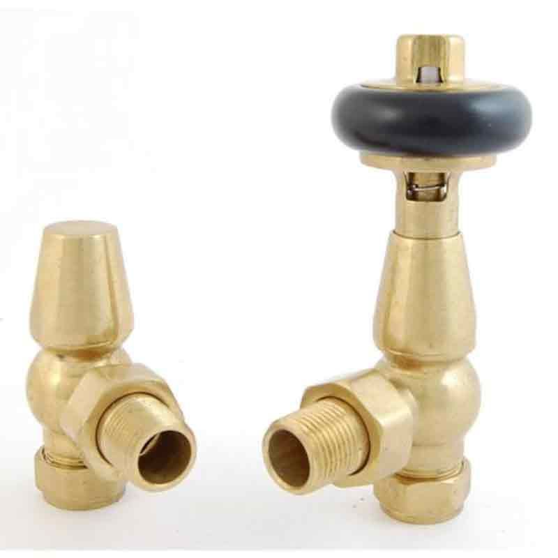 Towelrads Angled Manual Valve & Lockshield - Unlacquered Brass - 129083 - TAP 'N' SHOWER